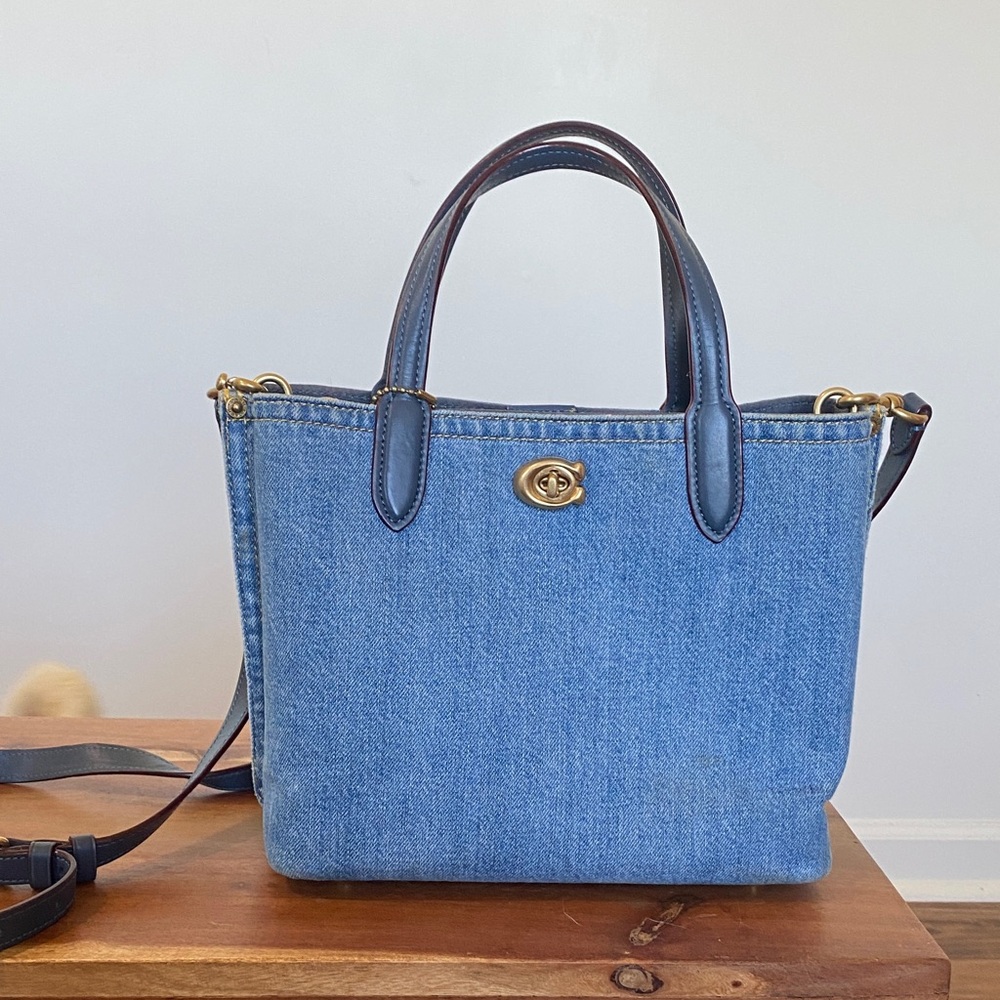 Coach Denim Tote with Navy Blue Handles